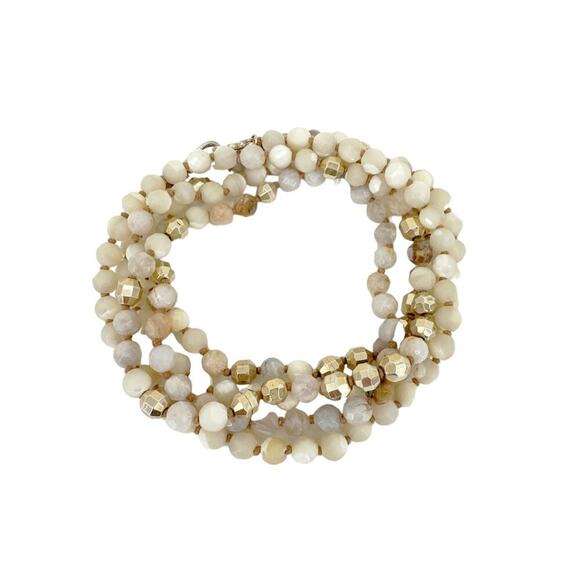 CHAN LUU Semi-Precious Necklace or Wrap Bracelet in White & Gold - Picture 2 of 7